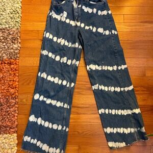 H&M Tie Dye Wide-leg Jeans with Frayed Hem